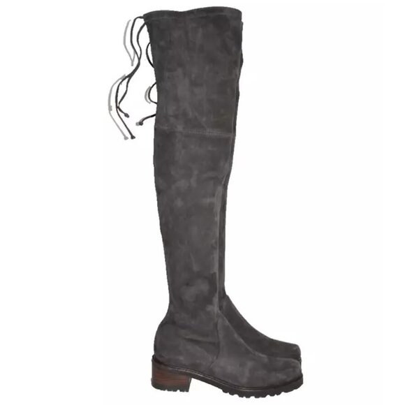 $950 STUART WEITZMAN BLAIRE CITY OVER THE KNEE BOOT CHUNKY LUG GREY 8.5 (PB40) - Picture 2 of 8